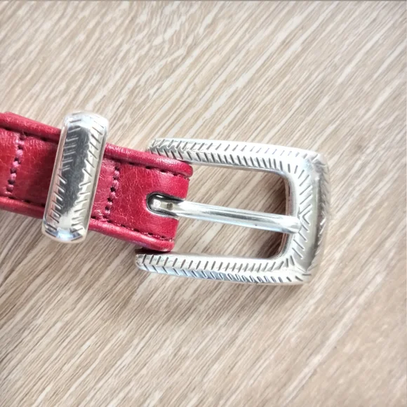 SOLD Brighton Belt Genuine Leather Silver Beaded Native American Red Size 32 … - Picture 5 of 12